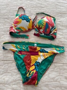 Aqua Colorful Tropical Floral Bikini Set in Green, Yellow, Red, Blue